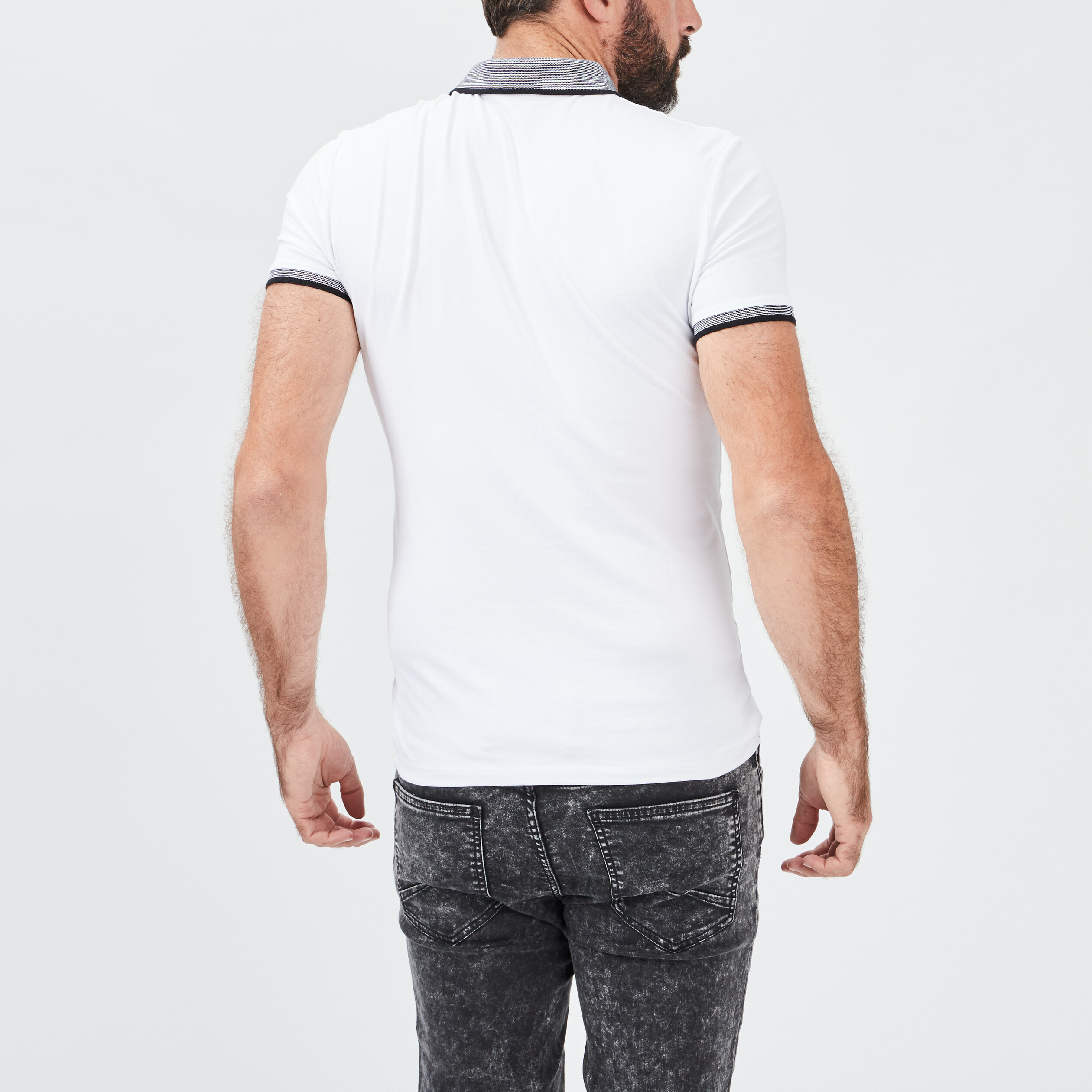Polo ajusté manches courtes blanc homme | La Halle