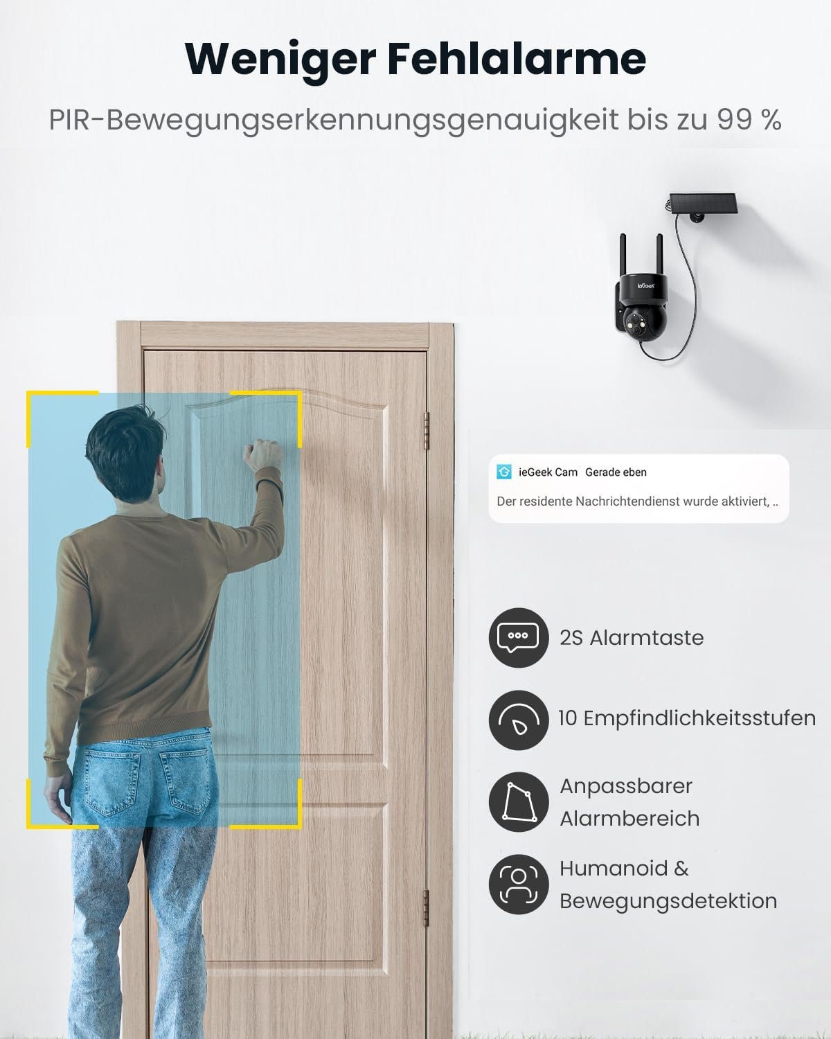 ieGeek 2K Solar Überwachungskamera Aussen akku 355°/120° Pan Tilt WLAN Kamera Überwachungskamera (AuBenbereich, 4X ZOOM,Solarpanel,Mit 32GB SD KARTE, LED-Licht, Humanoiderkennung/PIR-Erkennung, 2-Wege-Audio, Cloud/SD, Alexa, Sirene/Lichtalarm, Videov
