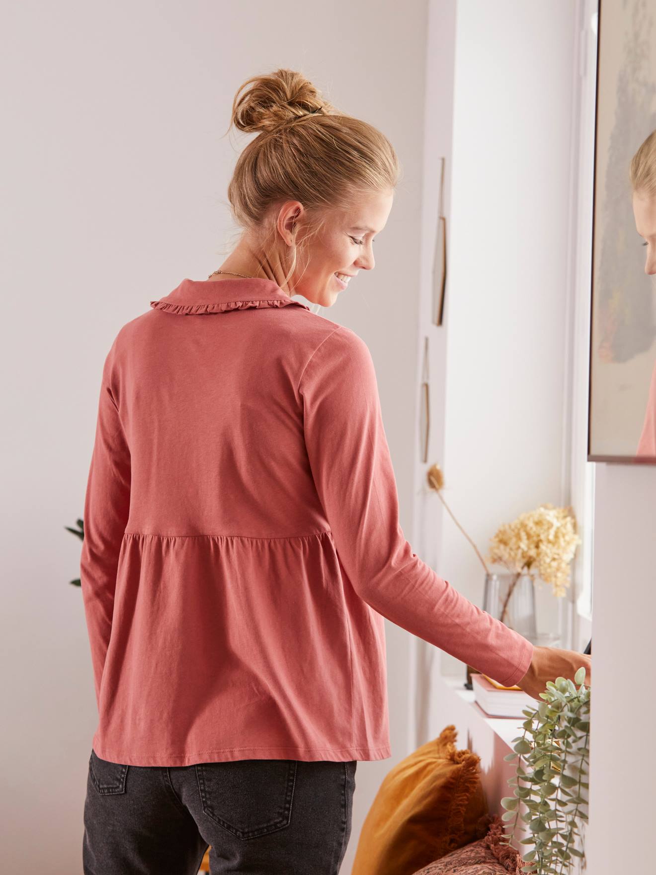 Vertbaudet Blusenshirt mit Rüschenkragen, Schwangerschaft & Stillzeit - altrosa