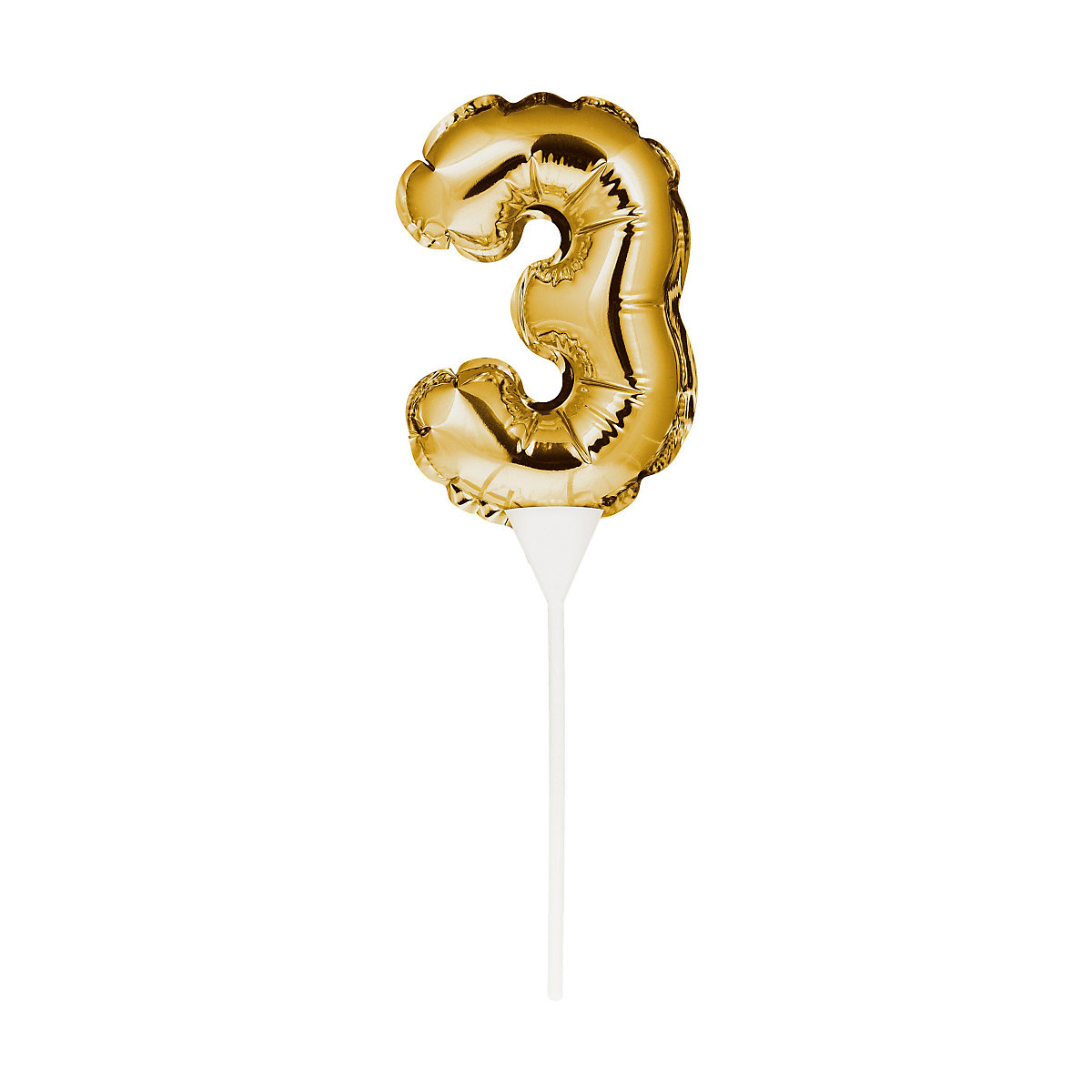 Kuchenpicker Folienballon Gold Zahl 3, 22,9 x 8,9 cm
