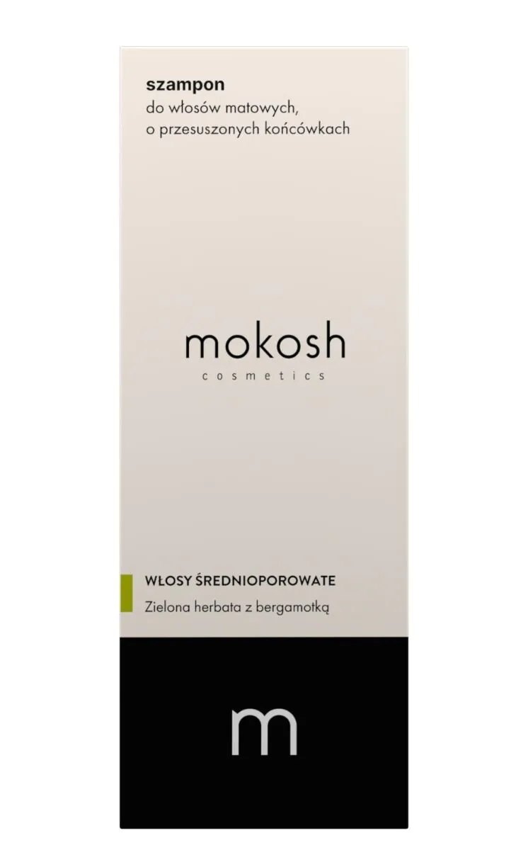 „Mokosh“ šampūnas nusilpusiems plaukams su sausais galiukais. Žalioji arbata su bergamote (vidutinio stiprumo).