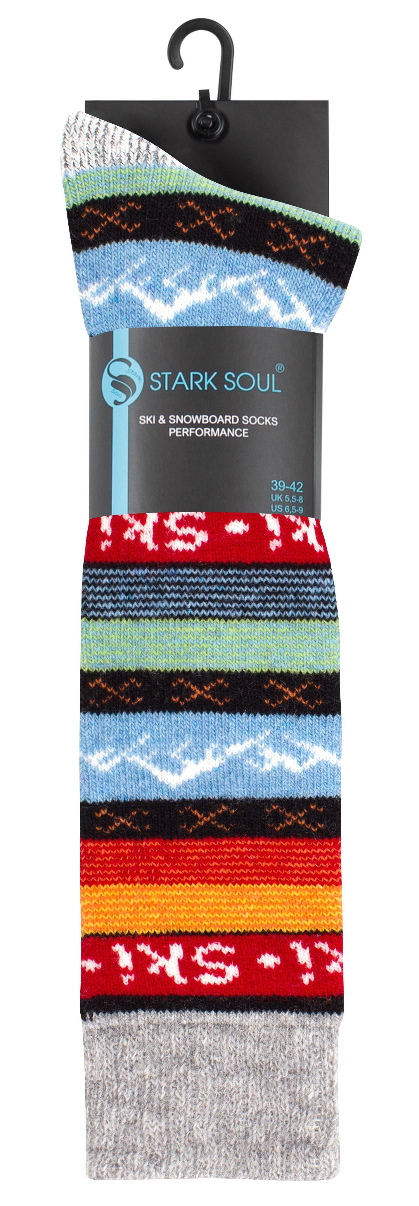 Stark Soul® Skisocken Skisocken HYGGÈ mit Wolle - Strick-Kniestrümpfe Norweger Stricksocken mit Ski schriftzug