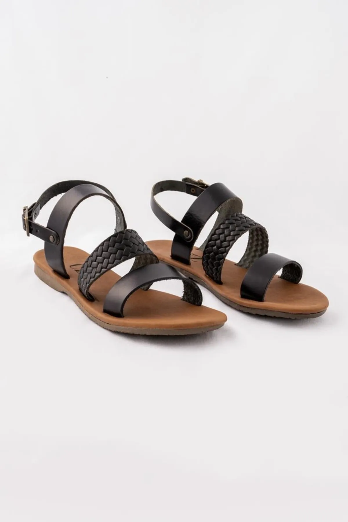 CZ London  Damensandalen aus echtem Leder mit gestrickter, strukturierter, gebänderter, weicher Sohle