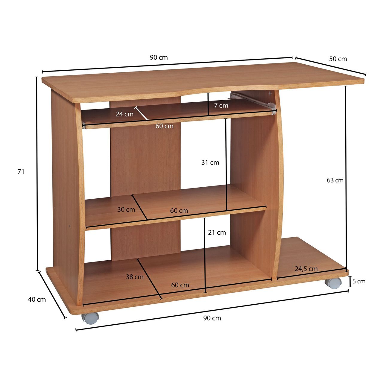 Wohnling Computertisch DIANA rollbar Buche