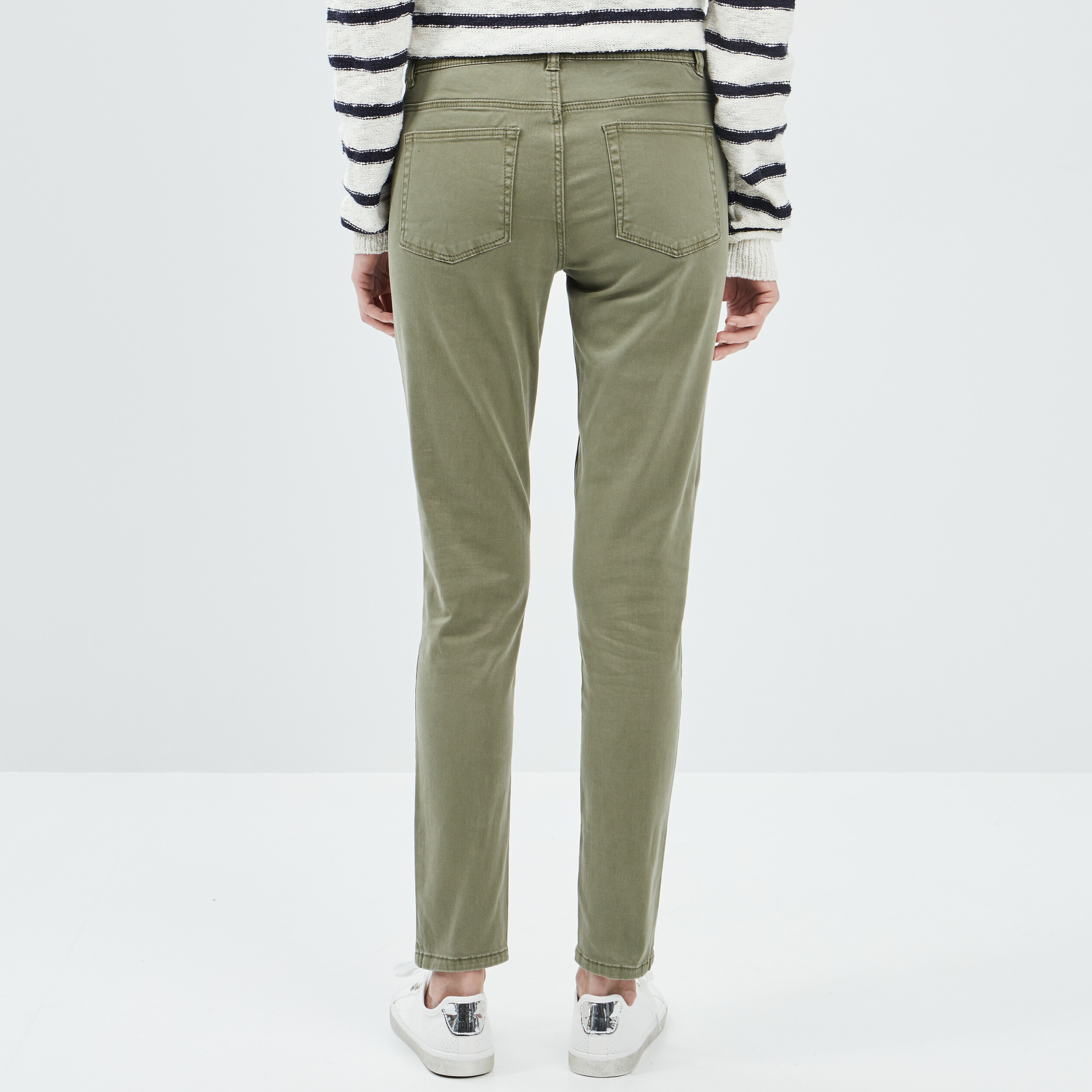 Pantalon skinny détails zippés vert kaki femme | La Halle