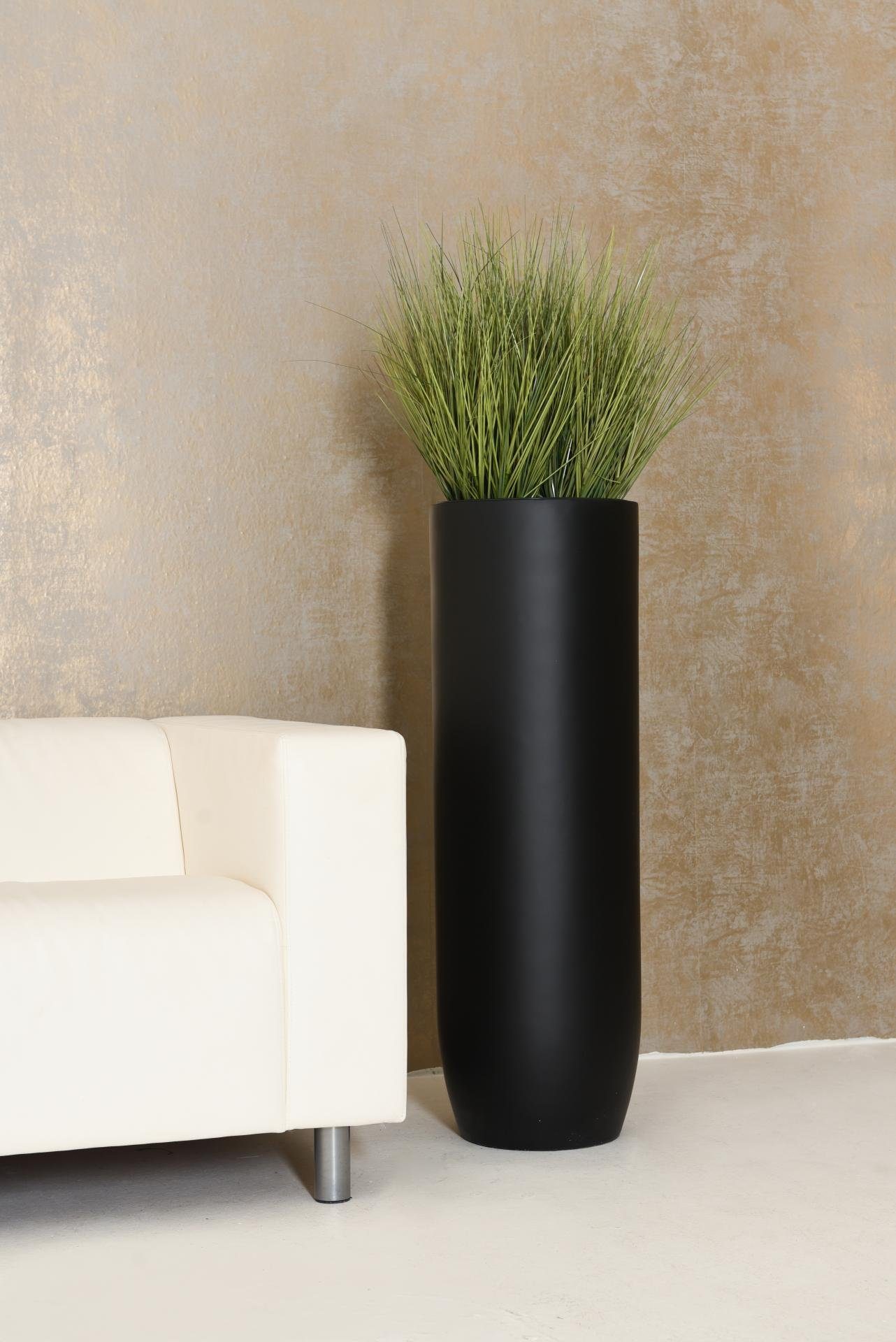 VIVANNO Pflanzkübel Pflanzgefäß Bodenvase SOLERIO Fiberglas Schwarz Matt - 33x100 cm