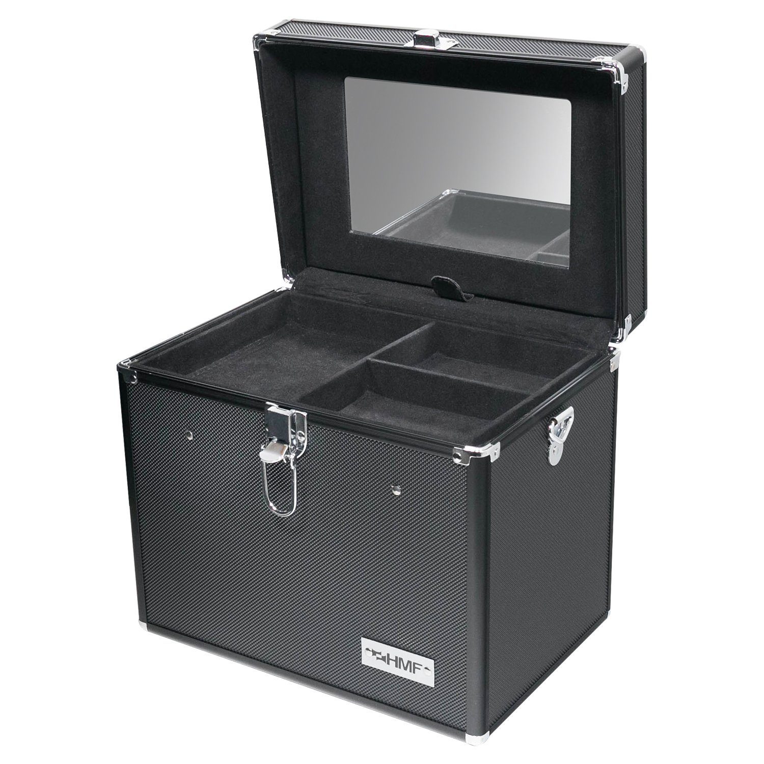 HMF Kosmetikkoffer Beauty Case (4-tlg), Schminkkoffer mit Spiegel, Alu, 29 x 25,5 x 20