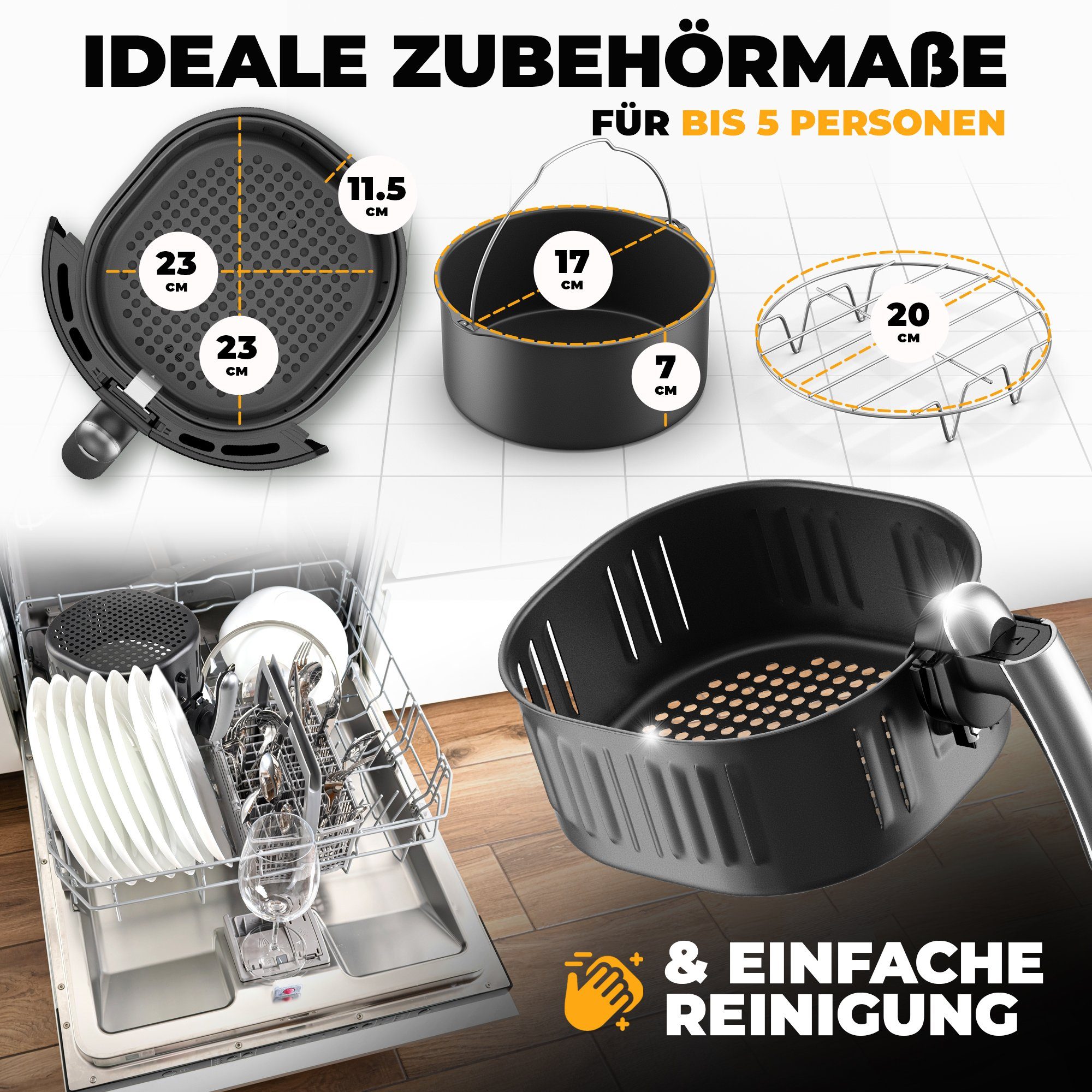 Stillstern Heißluftfritteuse FryHD 3G XL, 5L, 7 Automatikprogramme, LED-Display, 120 Rezepte, Heißluftfritteuse, Schwarz