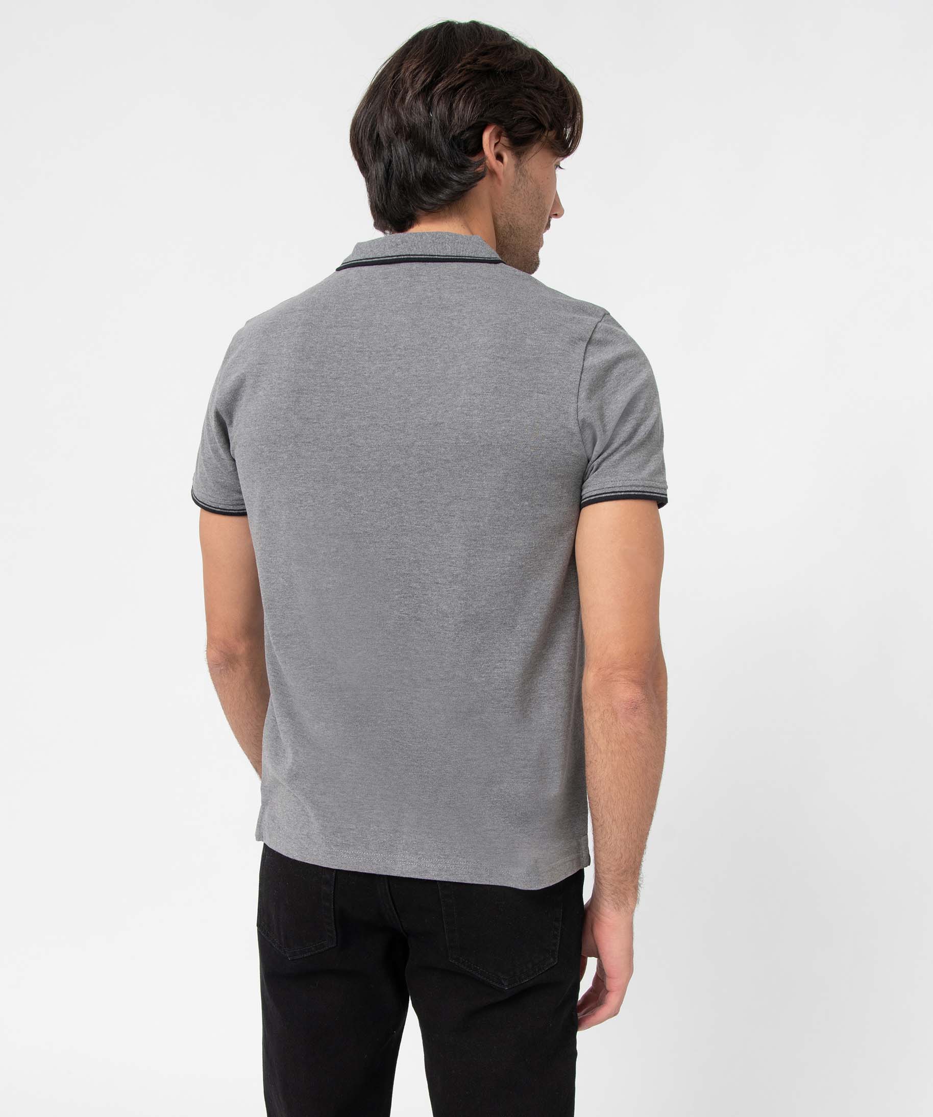 Polo homme à manches courtes et finitions contrastantes gris | GEMO