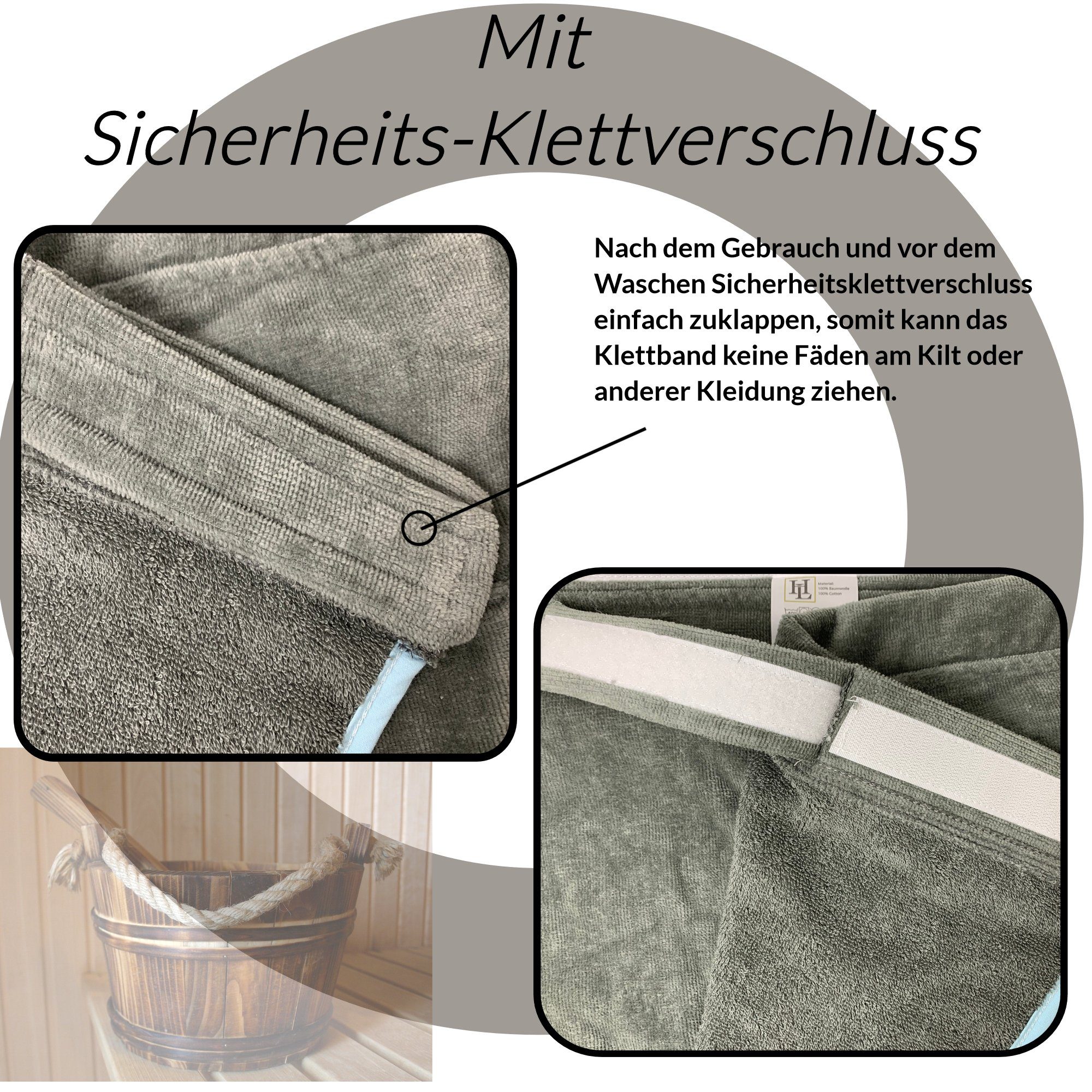 HOMELEVEL Saunatuch Saunakilt Damen - Klettverschluss - Tasche - 100% Baumwolle
