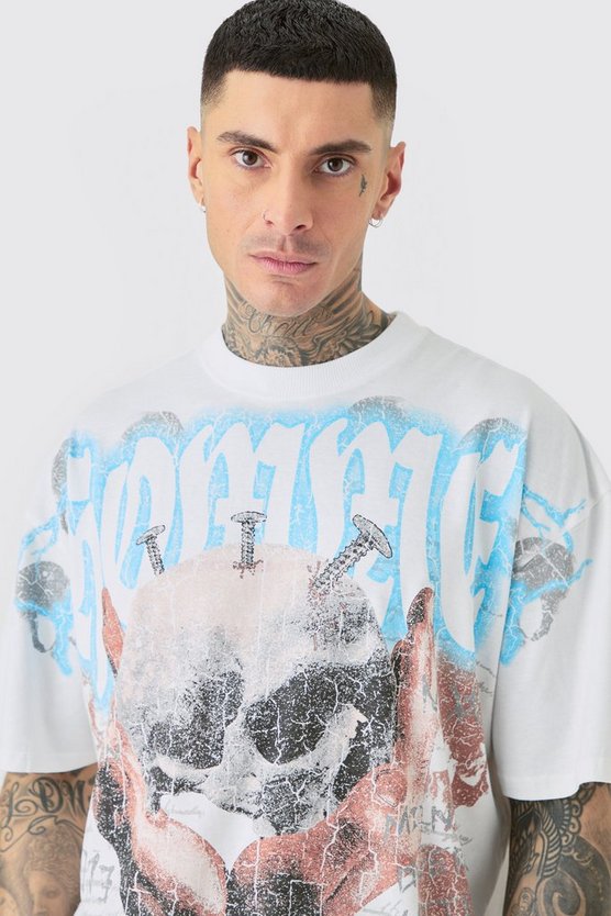 Tall weißes T-Shirt mit Homme Worldwide Print