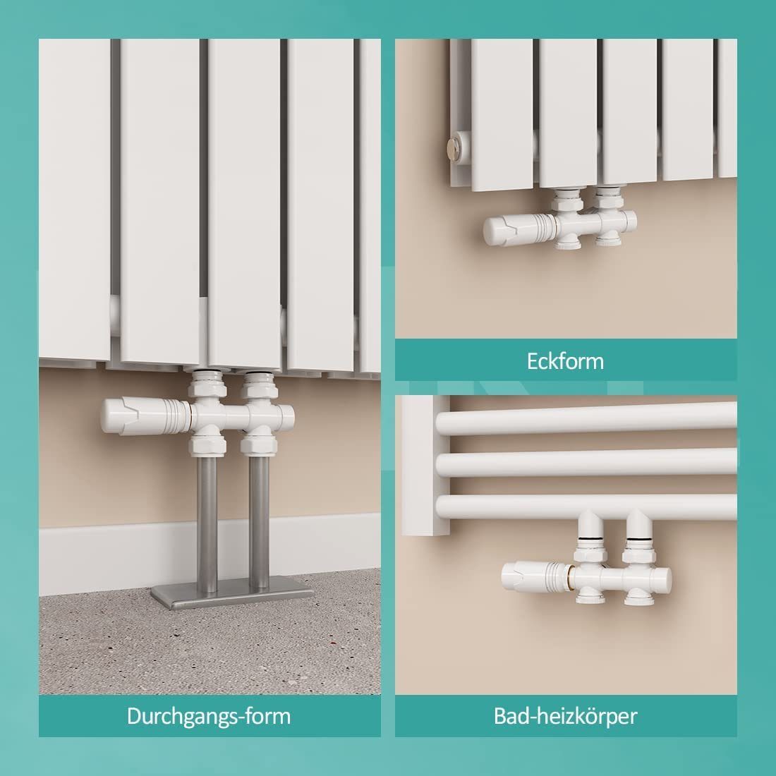 EMKE Heizkörperthermostat EMKE Anschlussarmatur Ventil mit Thermostat für Heizkörper, Hahnblock Heizungszubehör Eck- und Durchgangsform φ16xG1/2