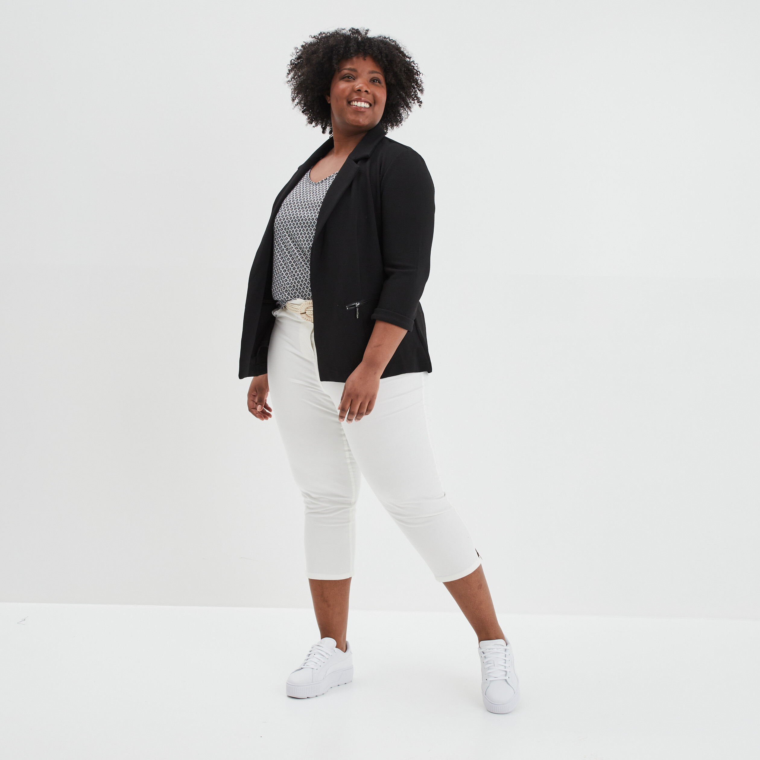 Veste ajustée manches 3 4 noir femme grande taille | La Halle