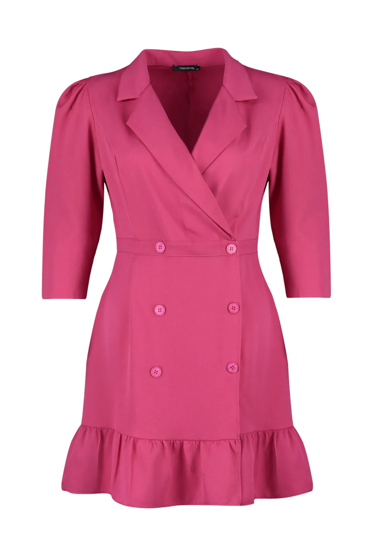 Trendyol Curve  Fuchsia Plus Size Ungefüttertes Mini-Webjackenkleid mit Dreiviertelärmeln TBBAW23AH00042