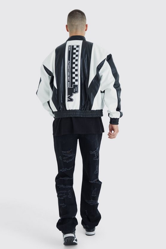 Tall kastige PU Moto-Jacke mit Applikation