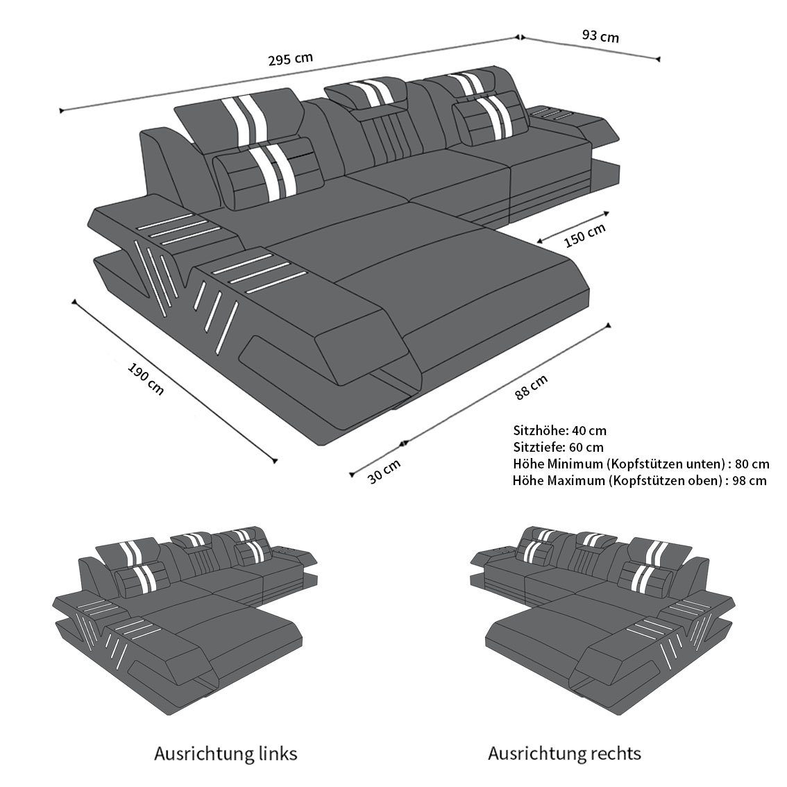 Sofa Dreams Ecksofa Sofa Leder Ledercouch Venedig L Form Ledersofa, Couch, mit LED, wahlweise mit Bettfunktion als Schlafsofa, Designersofa