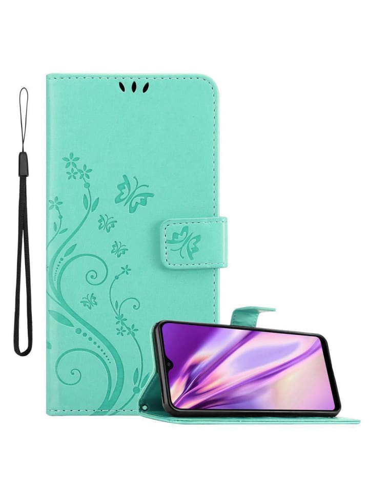 cadorabo Hülle für Samsung Galaxy M20 Blumen Design in FLORAL TÜRKIS günstig kaufen onesize