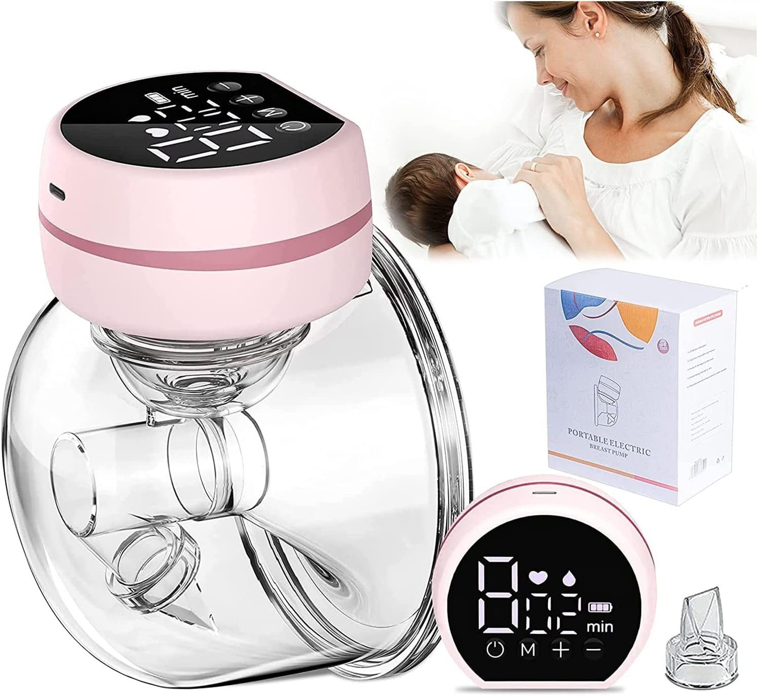 Yaviel Elektrische Milchpumpe Elektrisch Abpumpen Muttermilch Elektrisch Breast Pump Electric, Handsfree Tragbar LCD-Display 2 Modi und 9 Stufen, Geräuscharm und Schmerzfrei