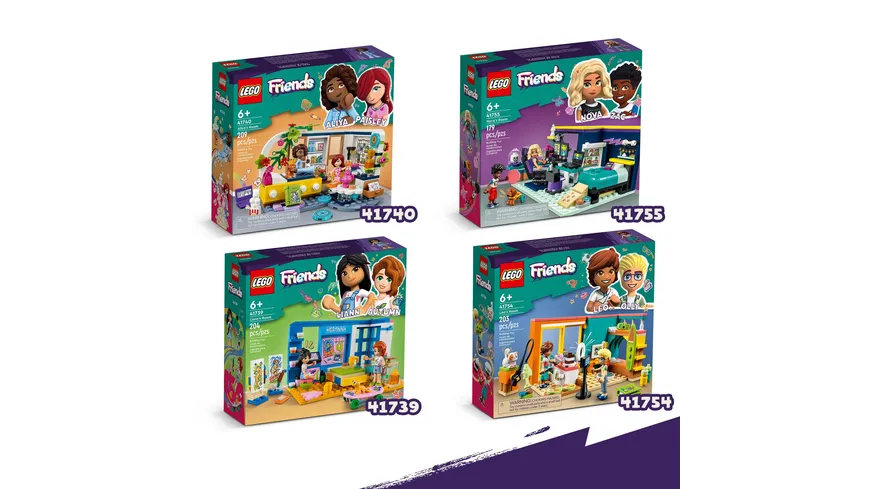 LEGO Friends 41740 Aliyas Zimmer, Mini-Puppen Übernachtung-Spielzeug