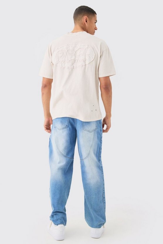 Relaxed Rigid Western Denim Jeans In Light Blue