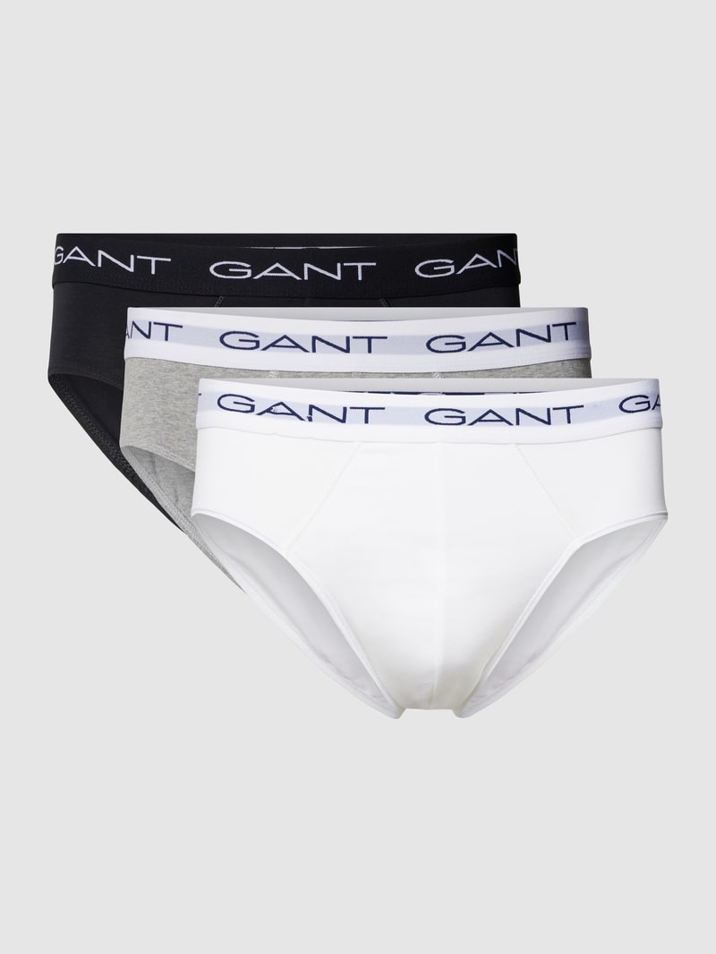 Slip mit elastischem Logo-Bund im 3er-Pack in mittelgrau meliert