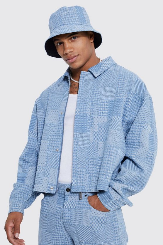 Kastige Jeansjacke mit Stoff-Detail