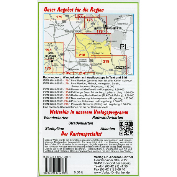 Radwander- und Wanderkarte Ueckermünde, Torgelow, Eggesin und Umgebung 1 :50 000 - Wanderkarte