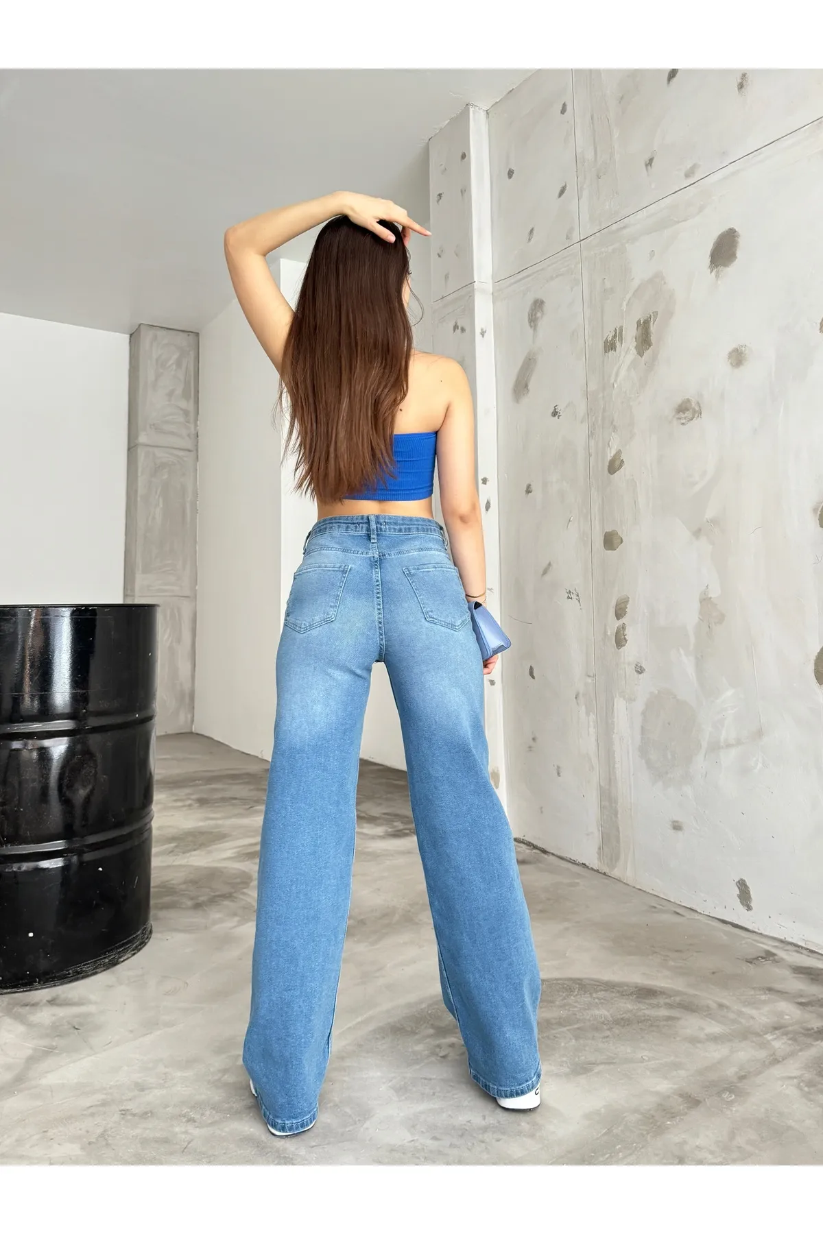 BİKELİFE  Damen-Jeans im Vintage-Stil mit hoher Taille und weitem Bein in hellem Effekt