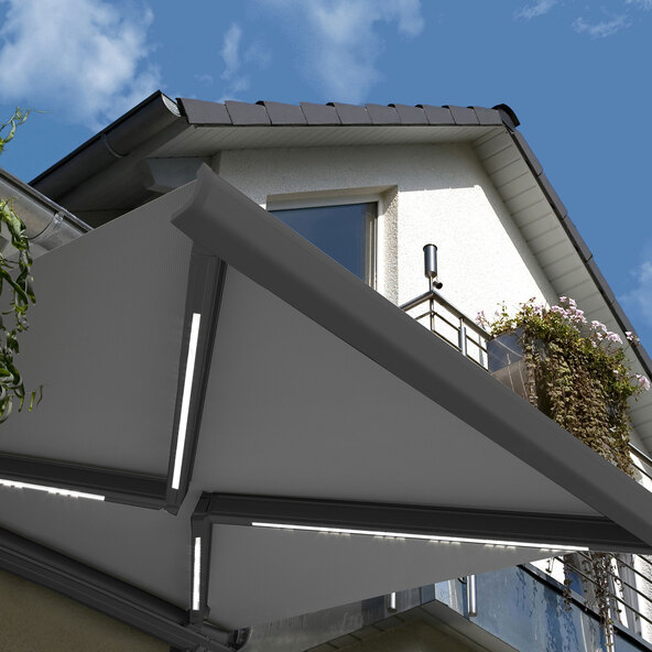 LED-Vollkassettenmarkise ELOS V2 inkl. Windsensor anthrazit, 350 x 250 cm