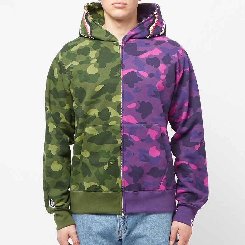A Bathing Ape Color Camo Seperate Shark Full Zip Hoodie green x yellow
