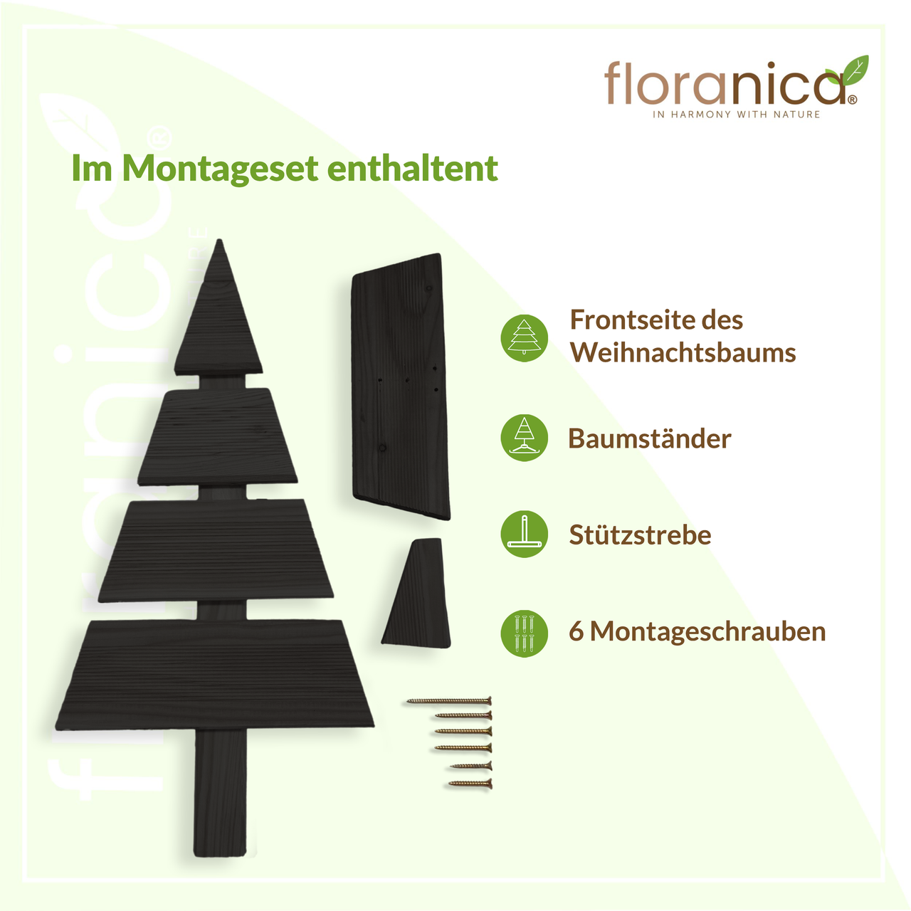 Pemicont Floranica Holz-Weihnachtsbaum DIY Dekobaum Tanne 60x27cm Weihnachtsdekoration Anthrazit