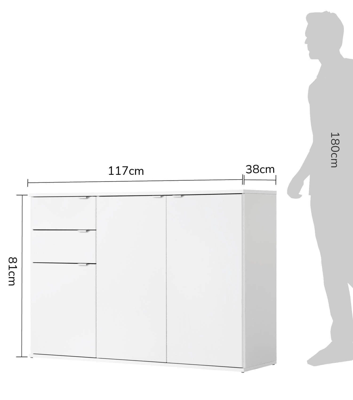 mokebo Sideboard Die Elegante (mit Schubladen & Fächern), Kommode, Highboard oder Anrichte mit Metallgriffen in Weiß