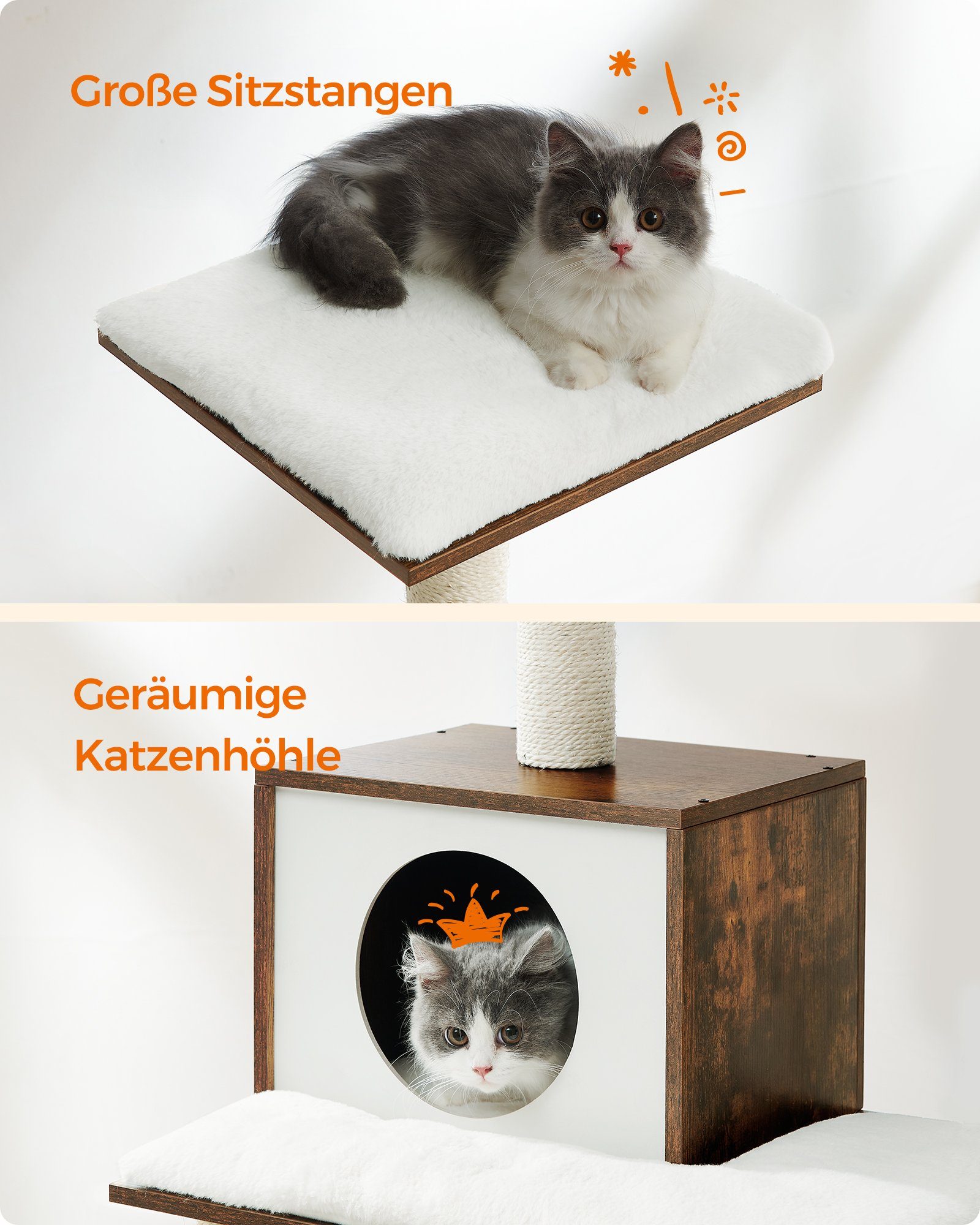 FEANDREA Kratzbaum, Katzenmöbel, 500 g/m² Plüsch, rustikalen Oberfläche