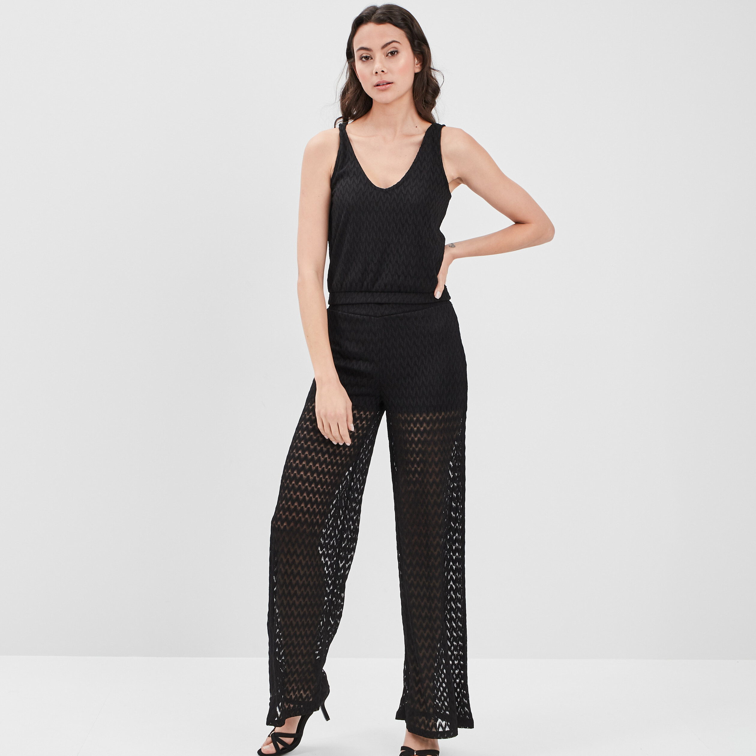 Débardeur cropped col en V noir femme | La Halle