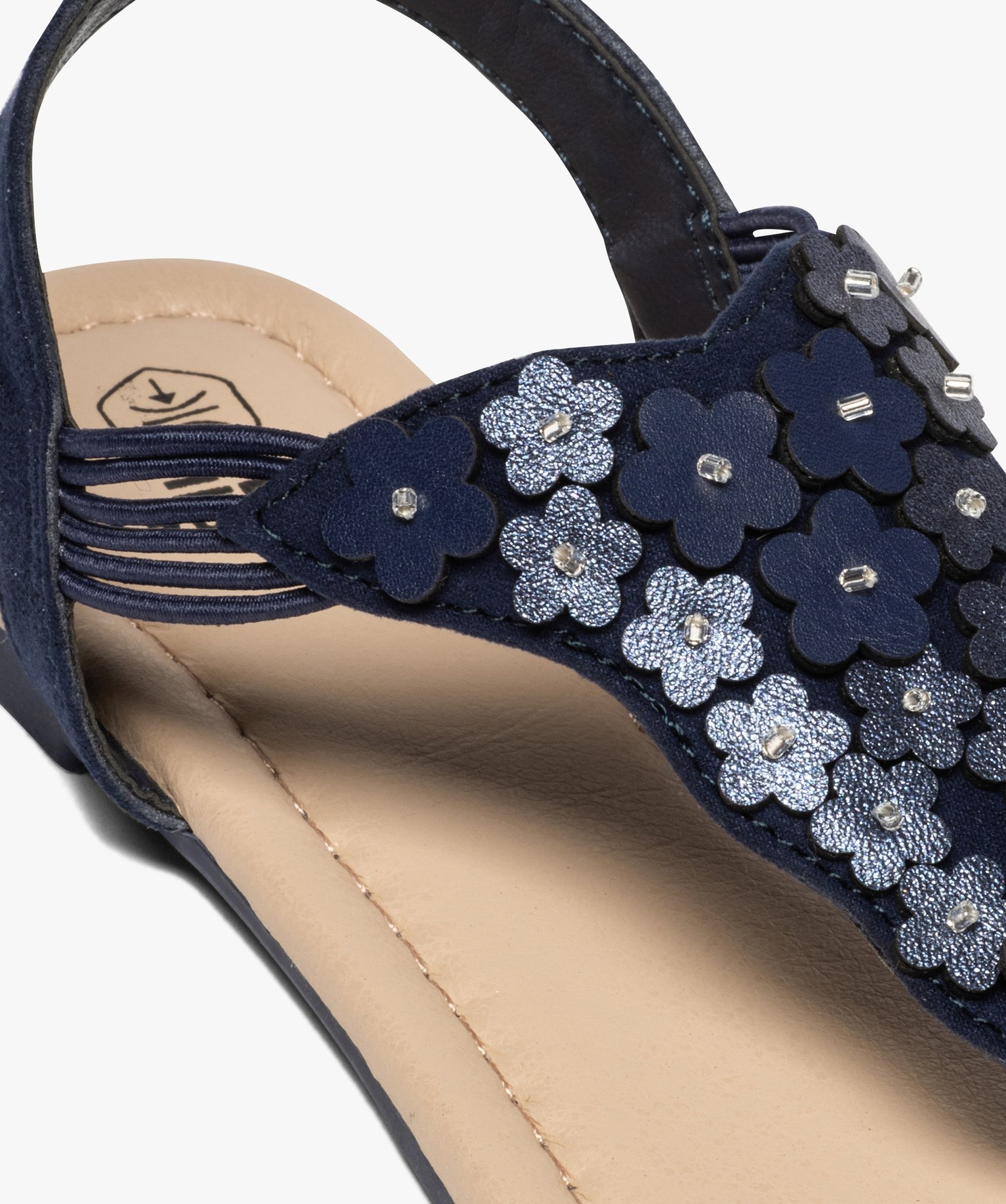 Sandales fille à entre-doigts fleuri et brides élastiques marine | GEMO