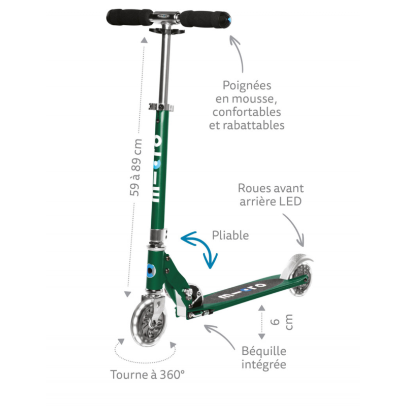 Trottinette 2 roues lumineuses pliable – Micro Sprite LED Violet