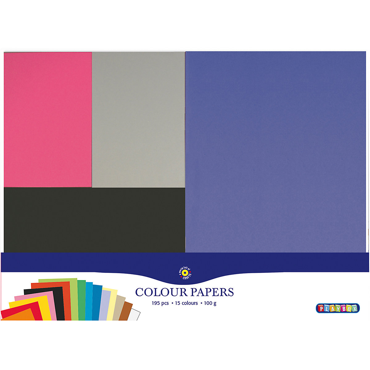 Sortiment Buntes Papier, 195 Blatt in 15 Farben (A3, A4, A5, A6), Stärke 100 g