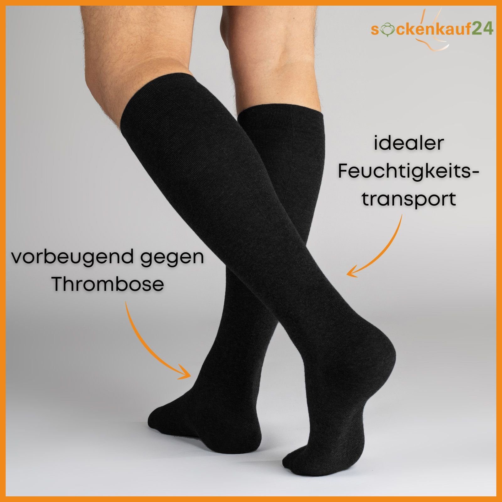 sockenkauf24 Stützkniestrümpfe 2 oder 4 Paar Damen & Herren Strümpfe Reisestrümpfe (Schwarz, 2-Paar, 39-42) Kompressionsstrümpfe - 41900 WP
