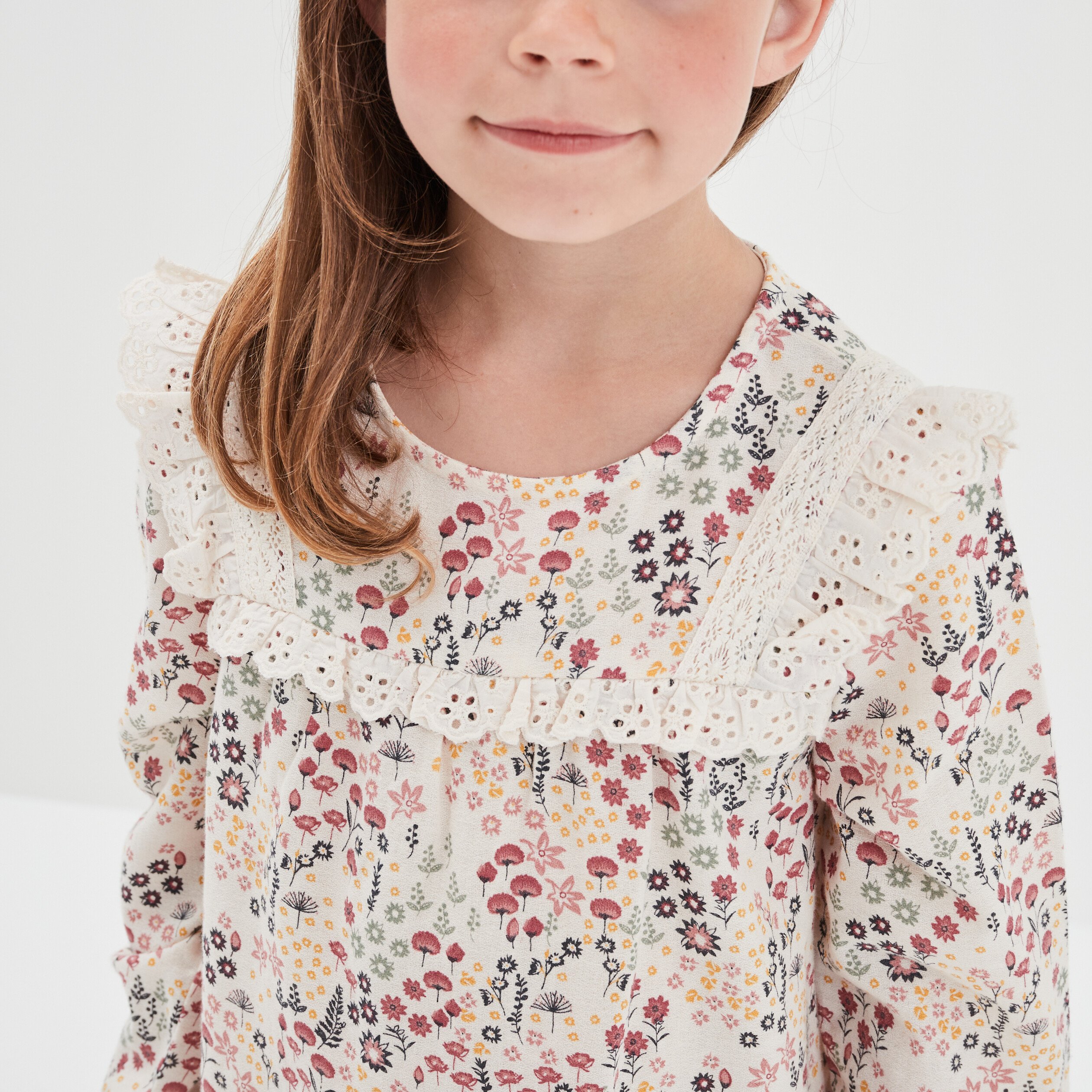 T-shirt volants broderie anglaise Creeks beige fille | La Halle