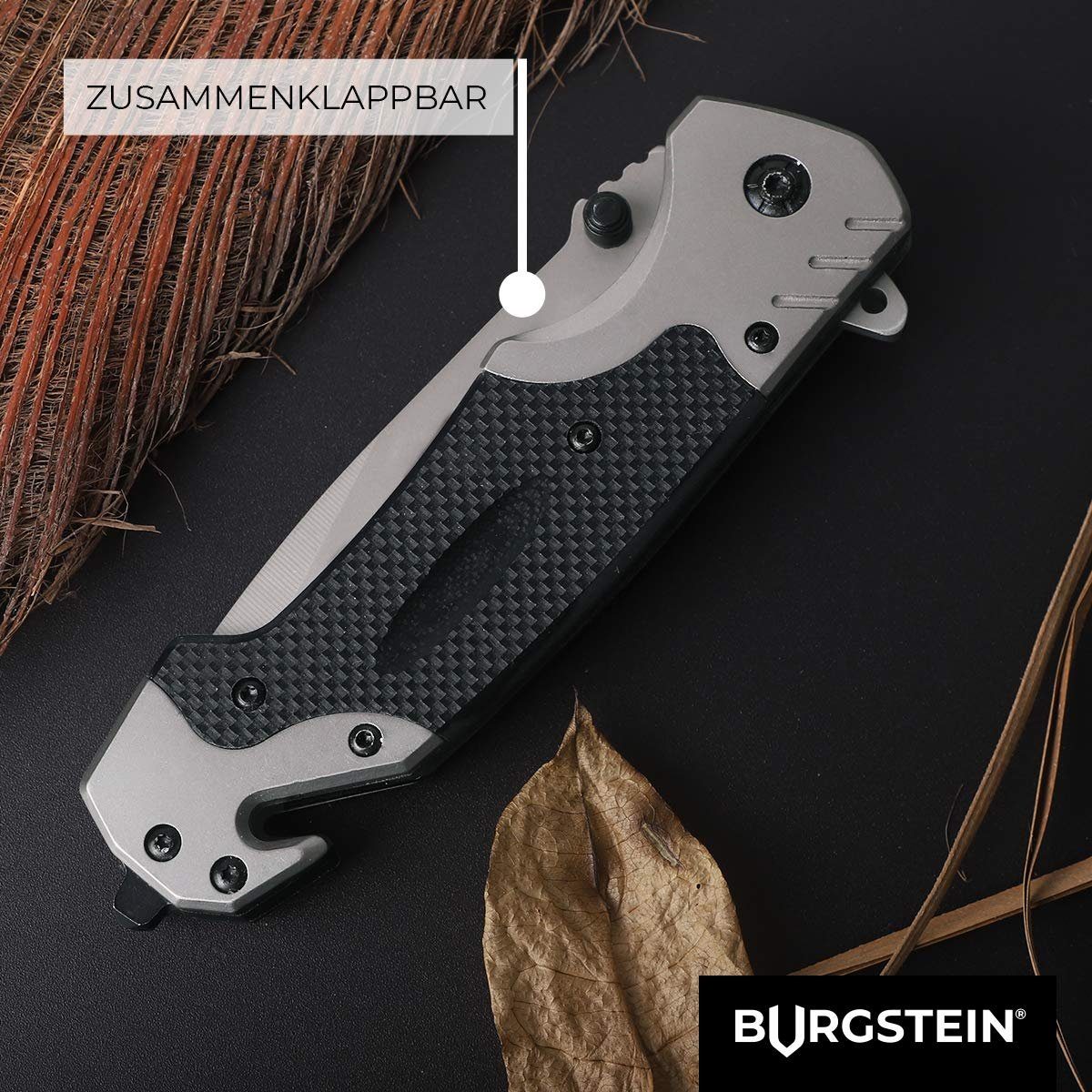 Burgstein Anzucht- und Kräutererde Outdoor Taschenmesser mit Gürteltasche - Klappmesser Carbon, Carbon Carbon