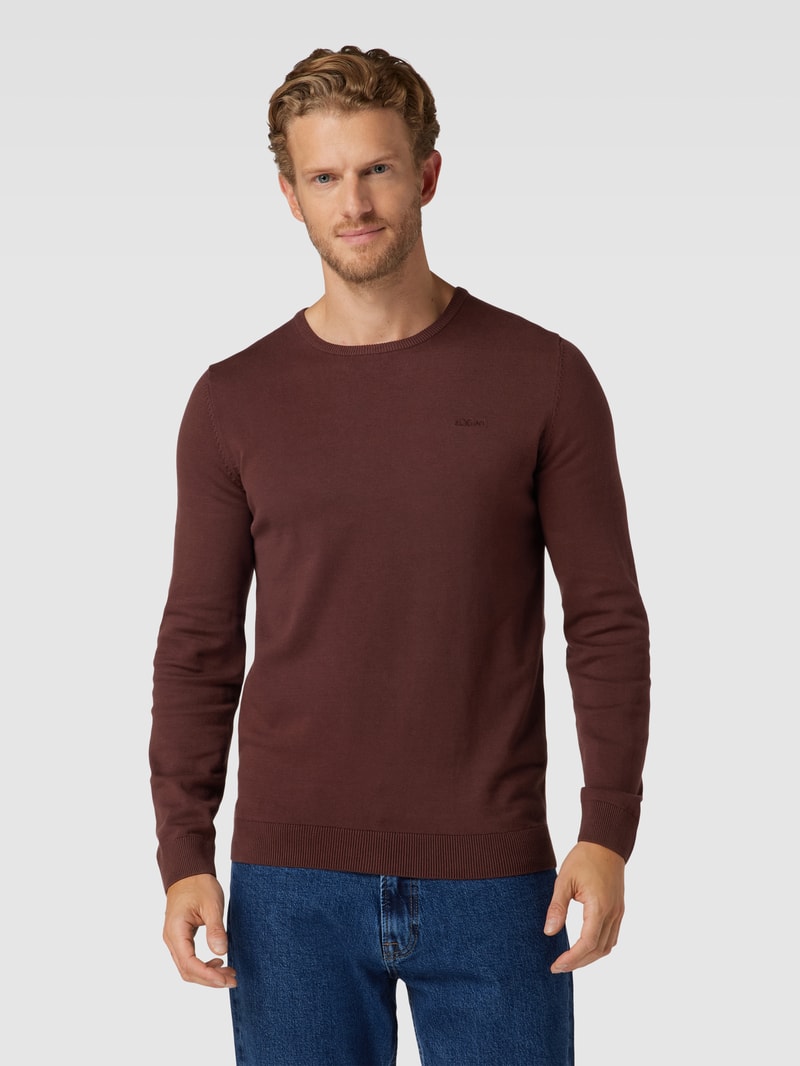 Strickpullover mit Label-Stitching Modell 'BASIC' in bordeaux rot
