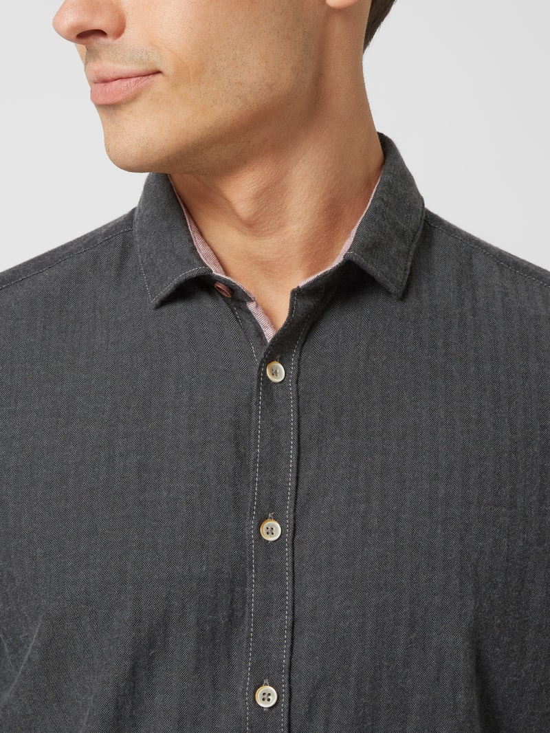Slim Fit Business-Hemd aus Baumwoll-Kaschmir-Mix in anthrazit