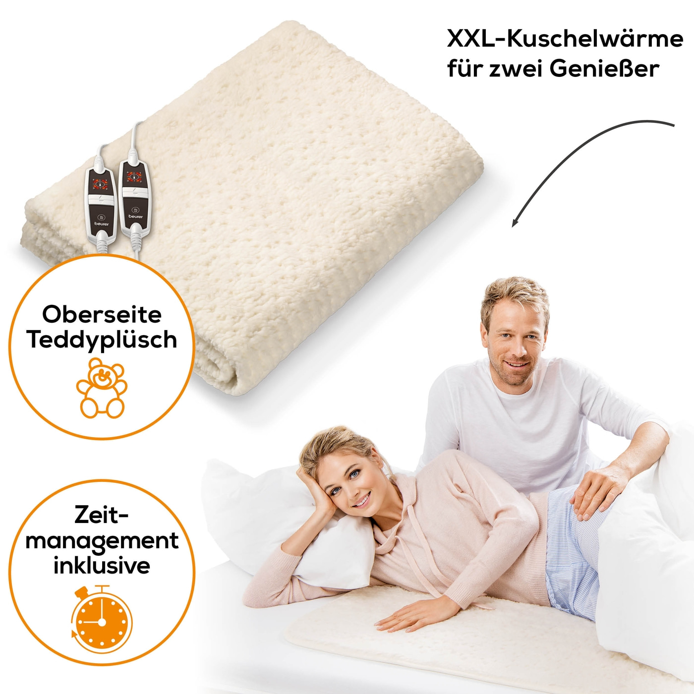 Beurer Doppel-Wärmeunterbett UB 56 Teddy Double-Extra großes & weiches Wärmeunterbett mit 2 Schaltern - 150 x 160 cm