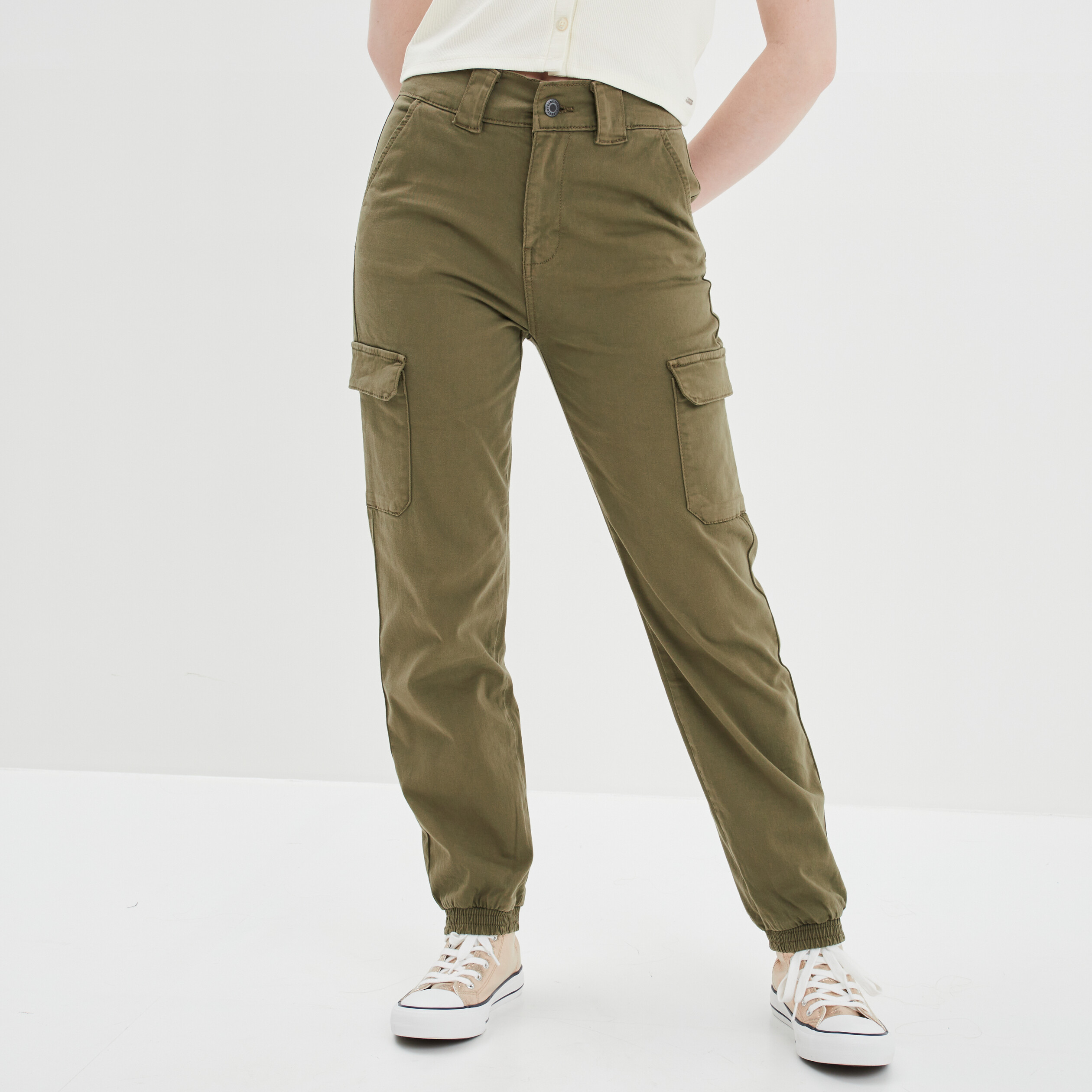 Pantalon cargo taille haute vert kaki femme | La Halle