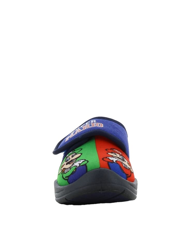 Super Mario Hausschuhe mit Super Mario und Luigi Motiv, in Blau, Klettverschluss günstig kaufen