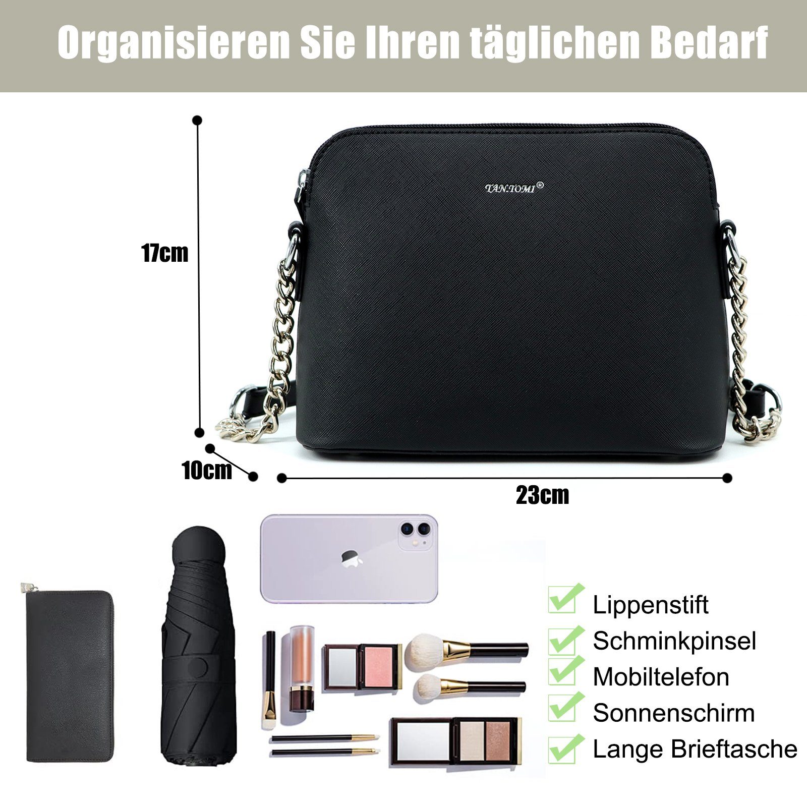 TAN.TOMI Schultertasche Kette Schulterriemen Abendtasche,Damen Kleine Umhängetasche, Geschenke für Frauen in schlichter Optik Handtasche für Bankett Party