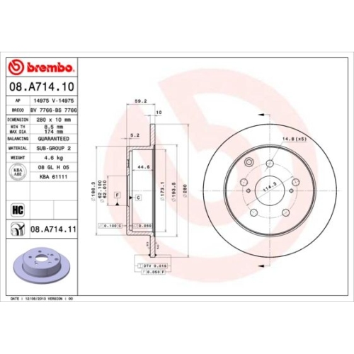 08.A714.11 BREMSSCHEIBE BREMBO HA  VP2 - ATU