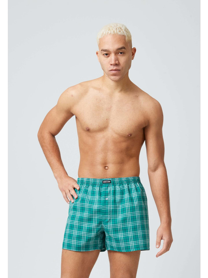 SNOCKS American Woven Boxershorts aus Bio-Baumwolle 3 Stück in Mix (Grüne Muster) günstig kaufen