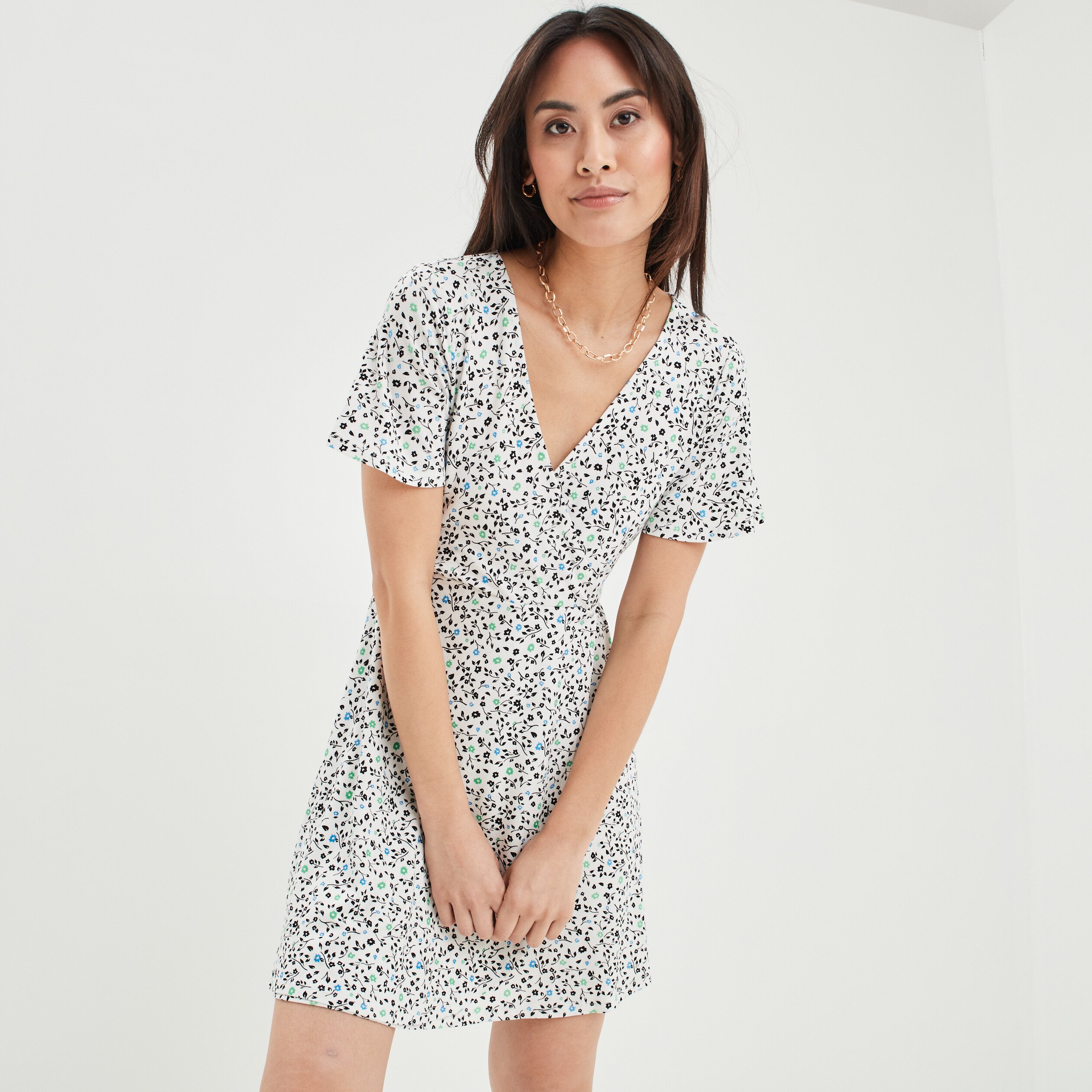 Robe patineuse manches courtes ecru femme | La Halle