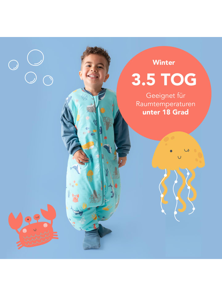 Schlummersack Schlafsack mit Füßen und umklappbaren Bündchen 3.5 TOG in Hellblau günstig kaufen